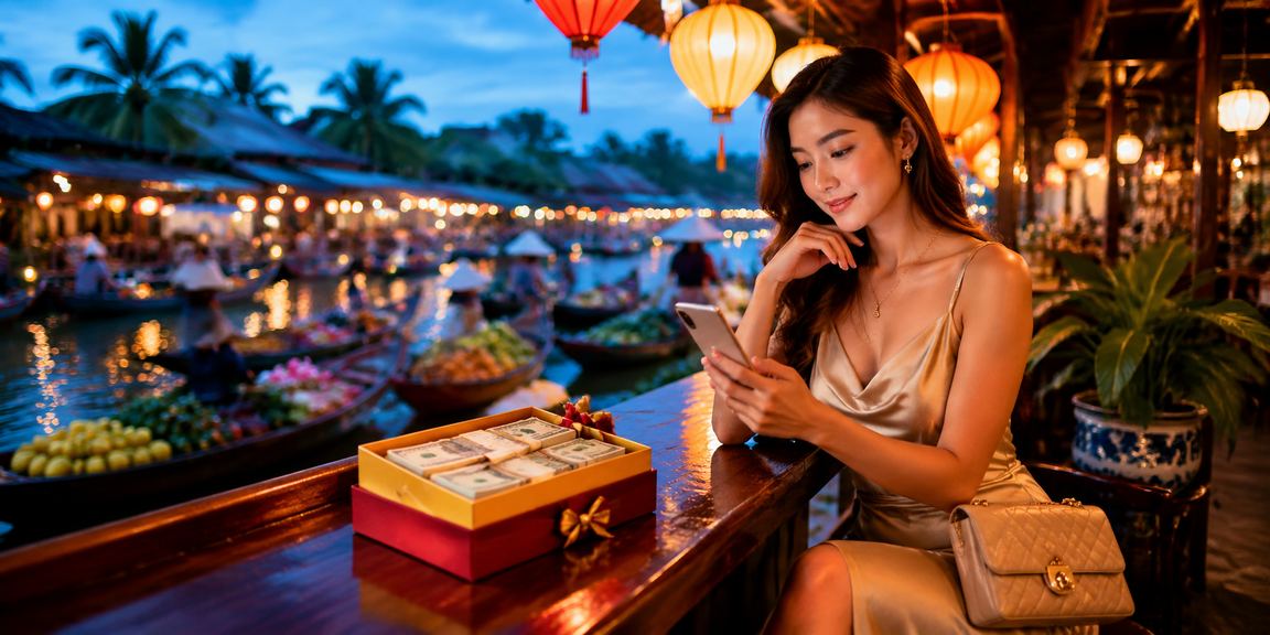 Người dùng Việt trải nghiệm casino mobile trong không gian đèn lồng Hội An